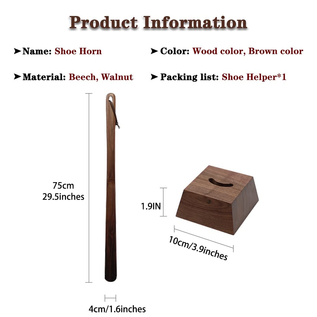 Calzador largo de madera de haya para zapatos, calzador duradero de nogal negro con base estable para un uso y extracción sin esfuerzo, varios