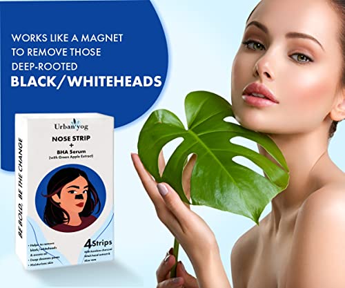 Image of Urban Yog Nose Strip for Blackheads & Whiteheads Removal (4 Strips) + BHA Serum | Charcoal Pore Strips for Nose, Blackhead Remover, Deep Cleansing, Acne Control, Oily Skin, Clear Skin