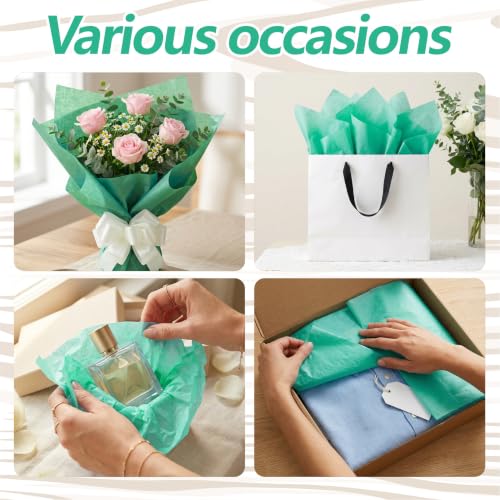 Image of Bobobag 100 Sheets Mint Green Tissue Paper, 20 inch x 14 inch, for Gift Bags, Gift Box Stuffing, Floral Bouquet Wrapping, Fragile Item Cushioning and Basket Lining