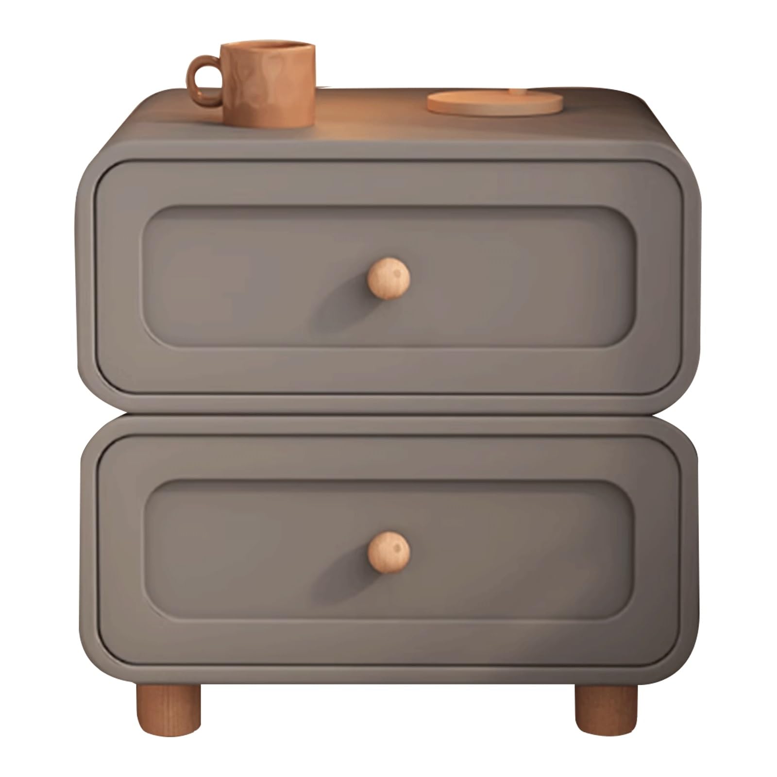 Table de Chevet Crème 50cm Résout le Désordre - Meuble de Nuit 2 Tiroirs
