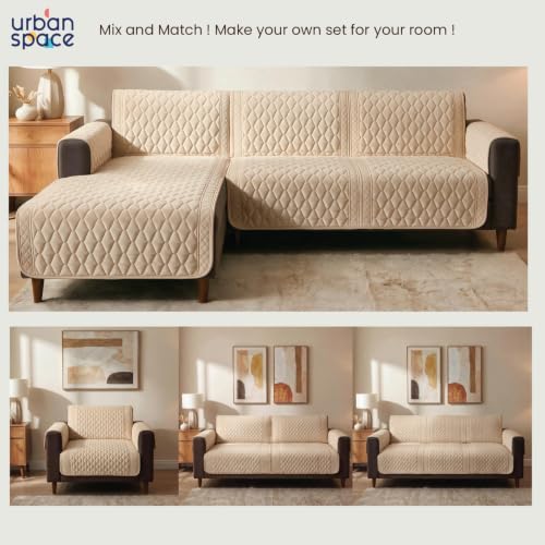 Image of Urban Space Velvet Embroidery Quilted Sofa Cover mat, Premium 1 Seater Non-Slip Sofa slipcover, Easy Care & Machine Washable, Seat Runner for Couch for Living Space (1 Seater - Honeycomb Beige)