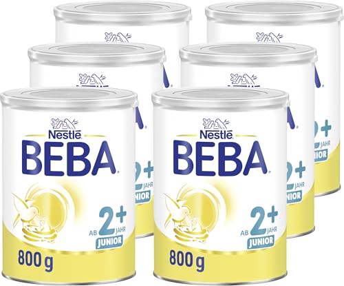 BEBA Junior 2+ Milchgetränk ab dem 2. Geburtstag, Mit HMO, Altersgerecht angepasster Proteingehalt, Nur Laktose, Ohne Palmöl, Ohne Fischöl, Kleinkindnahrung, Baby-Milchpulver, 6er Pack (6 x 800g)