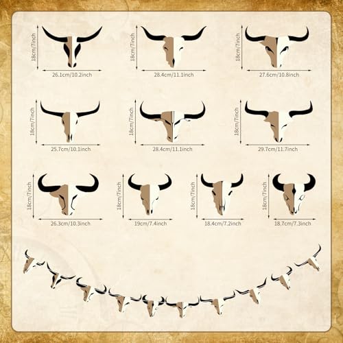 Image of Hooqict Western Cowboy Rodeo Party Banner Western Birthday Party Decorations Bull Skull Banner Western Happy Birthday Banner Garland for Wild West Country Birthday Decorations