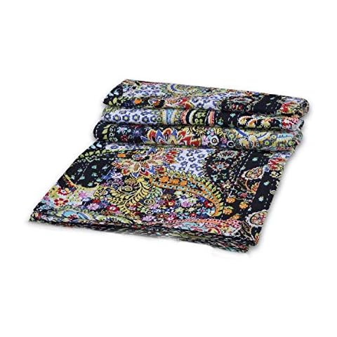 Mudit Crafts Indian Handmade 100% Cotton Kantha Decorative Quilt Twin Size Quilt Bedspread Blanket Bed Cover Size 90 X 60 Inch (Multi Color) Cover