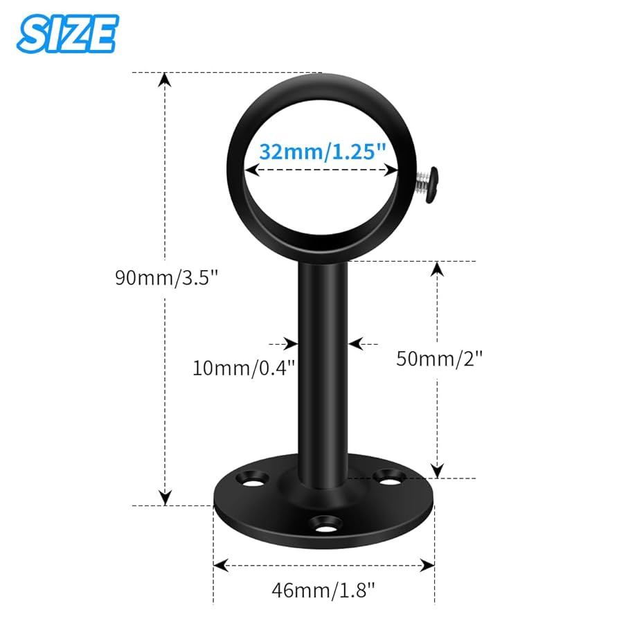 4pcs Stainless Steel Black Ceiling Curtain Pole Holders Brackets Wall Mounted Curtain Rod Bracket For Bathroom Closet 16mm