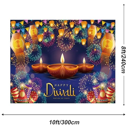 Image of Happy Diwali Backdrop 10x8ft Fabric India Festival of Lights Firework Photography Background Diwali Decorations Party Supplies