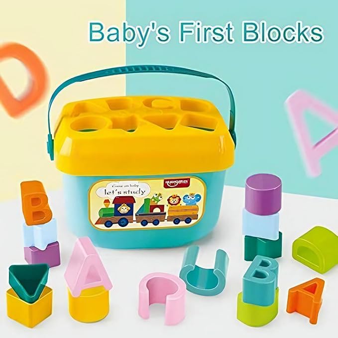 Image of Educational Activity Shape Sorter Baby and Toddler Toy, ABC and Shape Pieces,Colors Sorting Shape Game, Bucket Block Toys for 6 Months to 2 Years Old for Boys and Girls (Multicolor)