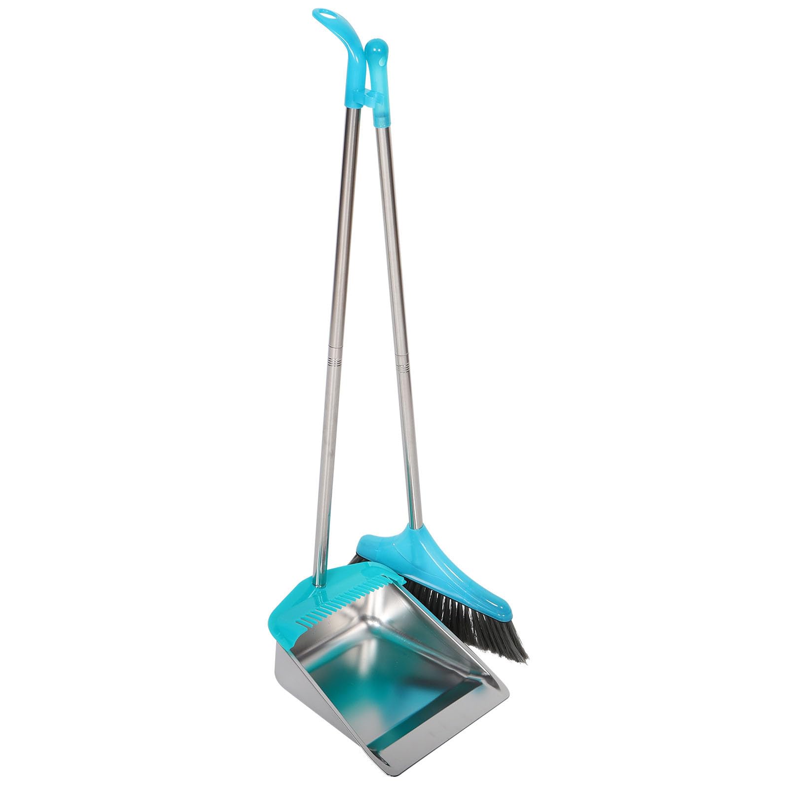 Lurrose Recogedor de Basura Doméstico, Recogedor de Mango Largo, Acero Inoxidable y Plástico, Plata, Diseño Engrosado, para Cocina y Limpieza del Hogar