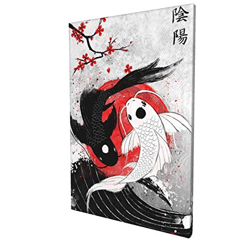 Japanese Style Fish Ying Yang 12x18 Inch Decorative Arts Oil Painting On Canvas Hd Modern Home Posters Picture Walking Wall Artwork for Living Room Bedroom Decoration Gift Framed Or Frameless