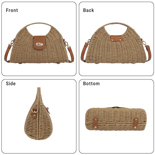 Women Straw Beach Bag Handmade Woven Crossbody Shoulder Bags Top Handle Satchel Handbag Purse for Summer2