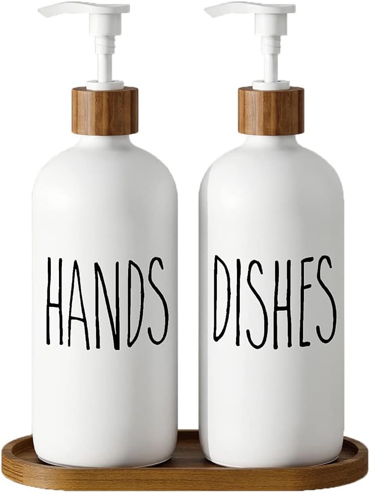 Dish Soap Dispenser for Kitchen Sink.Glass Hand Soap Dispenser, Modern Farmhouse Decor for Bathroom,Kitchen Sink Decor