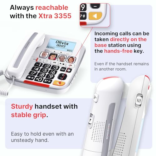 SWISSVOICE - Xtra 3355 Combo - DECT - Corded Telephone Cordless Handset - Large Keys Answering Machine - Audio Boost - Loud Ringtones - Hearing Aid Compatible - Call Block - White - Image 4