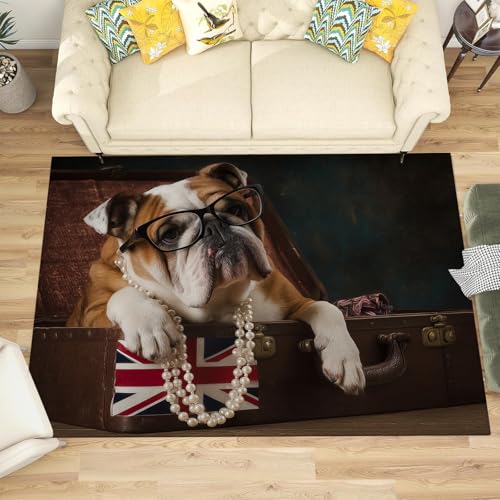 Tapis de sol brun bouledogue mignon grand format chic poil ras - 3