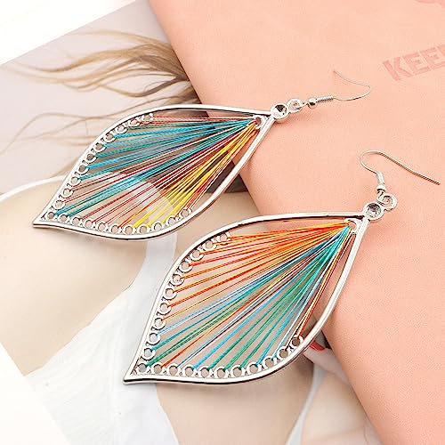 Bohemian Colorful Leaf Dangle Earrings for Women,Handmade Lightweight Feather Drop Earring Statement Jewelry Gifts4