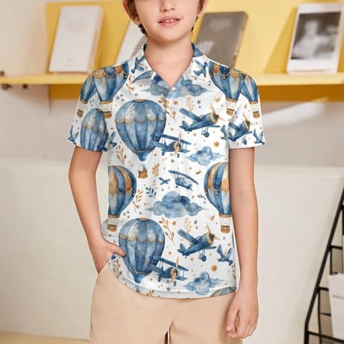 Boys' Classic Polo Shirts Short Sleeve Moisture-Wicking Golf & Tennis Shirts for Youth Teens Air Balloons Steamp2