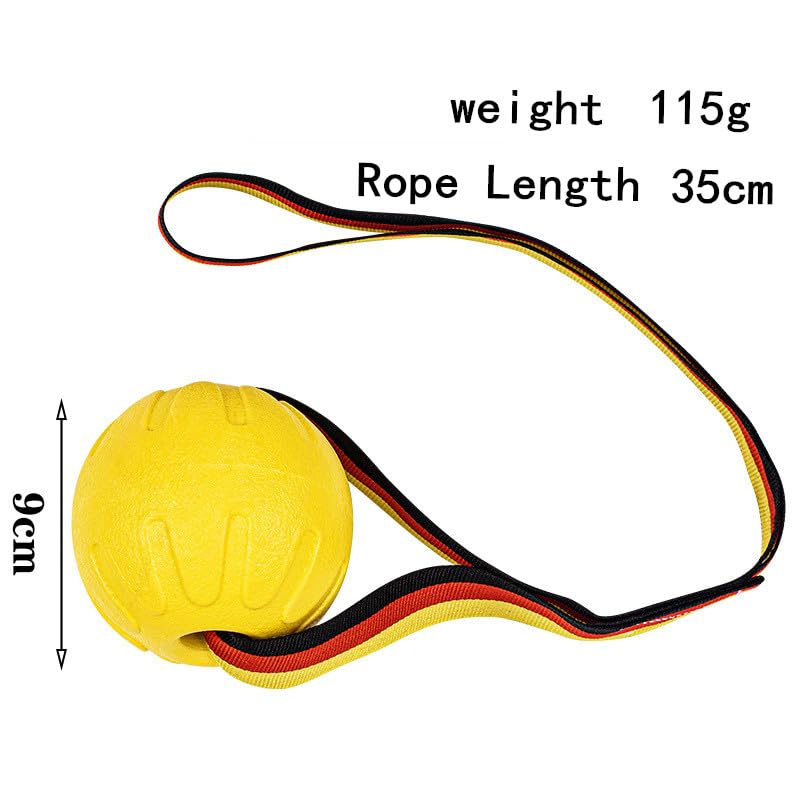 Dog Toy Ball with Rope, Yellow, Throwing Ball with Tricolour Loop for Training and Fetch - Image 2