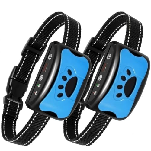 Pack de 2 Colliers Anti-Aboiement pour Chien - Éducation Positive (Vibration & Son) - sans Choc Électrique - Rechargeable & Étanche IP67 - Automatique - Bleu