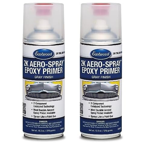 Eastwood 2K Epoxy Gray Primer | AeroSpray Catalyzed Technology | Durable Direct to Metal Epoxy Primer Automotive | Performance Primer on Car Body Filler | 10-16 Sq Ft Coverage | 12 oz | 2 Pack Cover