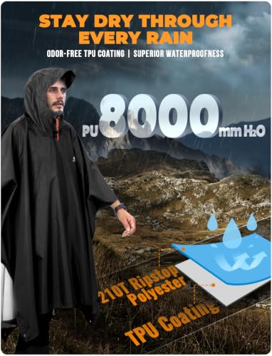 Image of ANYOO Hooded Rain Poncho for Adults Waterproof Lightweight Rain Coat for Men Women Reusable Rain Jacket for Emergency Outdoor