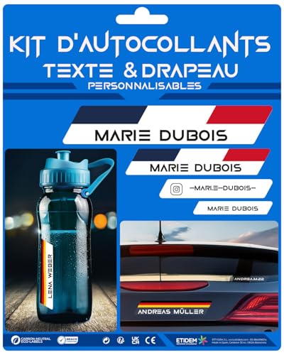 Autocollants personnalisés avec drapeau et nom à coller sur les vélos, scooters, motos, voitures et accessoires. Étiquettes en vinyle imperméables 100%...