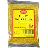 Mélange d'Épices Naturel : Poulet Jaune ZERDA composé de curcuma, gingembre, paprika, ail, romarin, cumin, coriandre, poivre blanc, poivre noir, curry, sel et laurier, 100% naturel Saveur Authentique : Spécialement conçu pour assaisonner et rehausser...