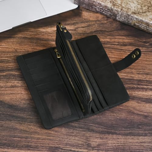 Retro Genuine Leather Travel Wallet for Men RFID Blocking with Security Chain Closure (Black)2