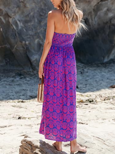 Image of CUPSHE Women's Tube Beach Dress Boho Straight Neck Strapless Smocked Bodice Maxi Casual Summer Dresses