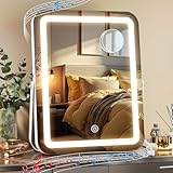 MINISO Vanity Mirror with Lights and Bluetooth Speaker, 10.6' x 13.8' LED Makeup Mirror, Light & Brightness Smart Sensor, Aluminum Alloy Metal White Frame, with 10X Magnifying Glass
