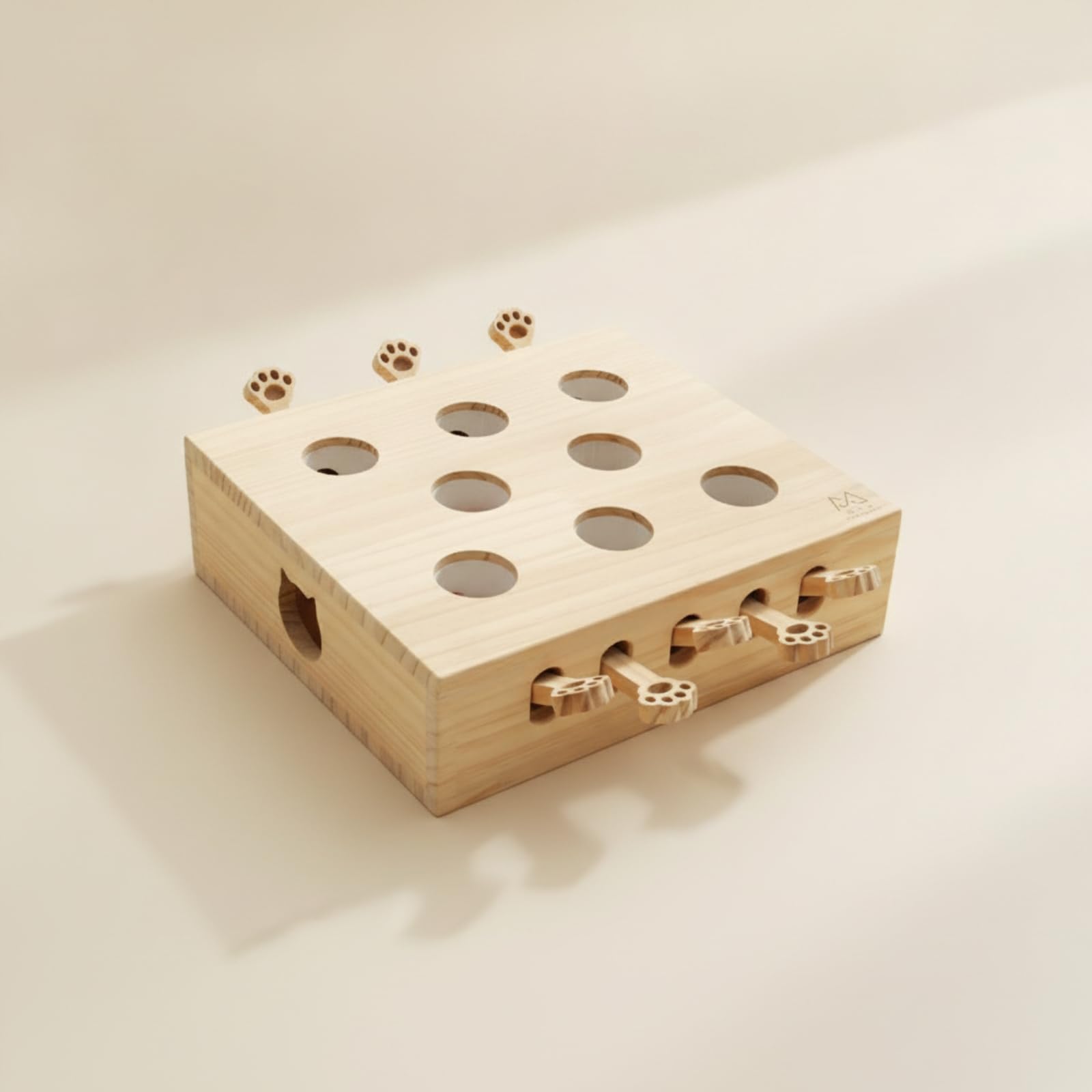 Colcolo Interaktives Katzenspielzeug Holz Katzen Aktivitätsspiel Box Spielzeug mit Spielöffnungen Oben Und Seitlichen Katzenkopf Ausschnitten Kontrollierbare, Style to 2
