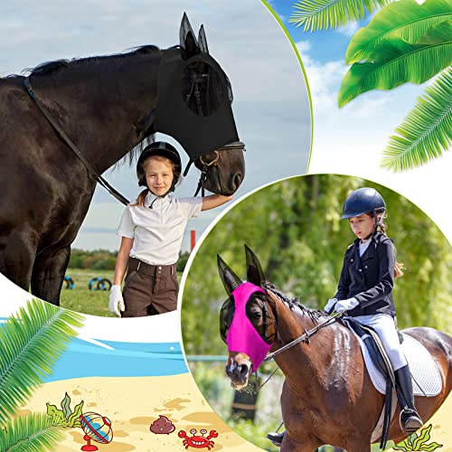 Image of Frienda 4 Pcs Horse Fly Masks with Ears UV Protection Elastic Horse Mask Breathable Comfortable Fly Mask for Adult Horses, Protect from Summer Insect(Large,Purple, Blue, Pink, Black)