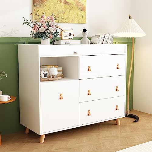 Image of BANIROMAY Baby Changing Table Dresser with Drawers, Baby Nursery Dresser with Hidden Trash Storage for Bedroom(White)