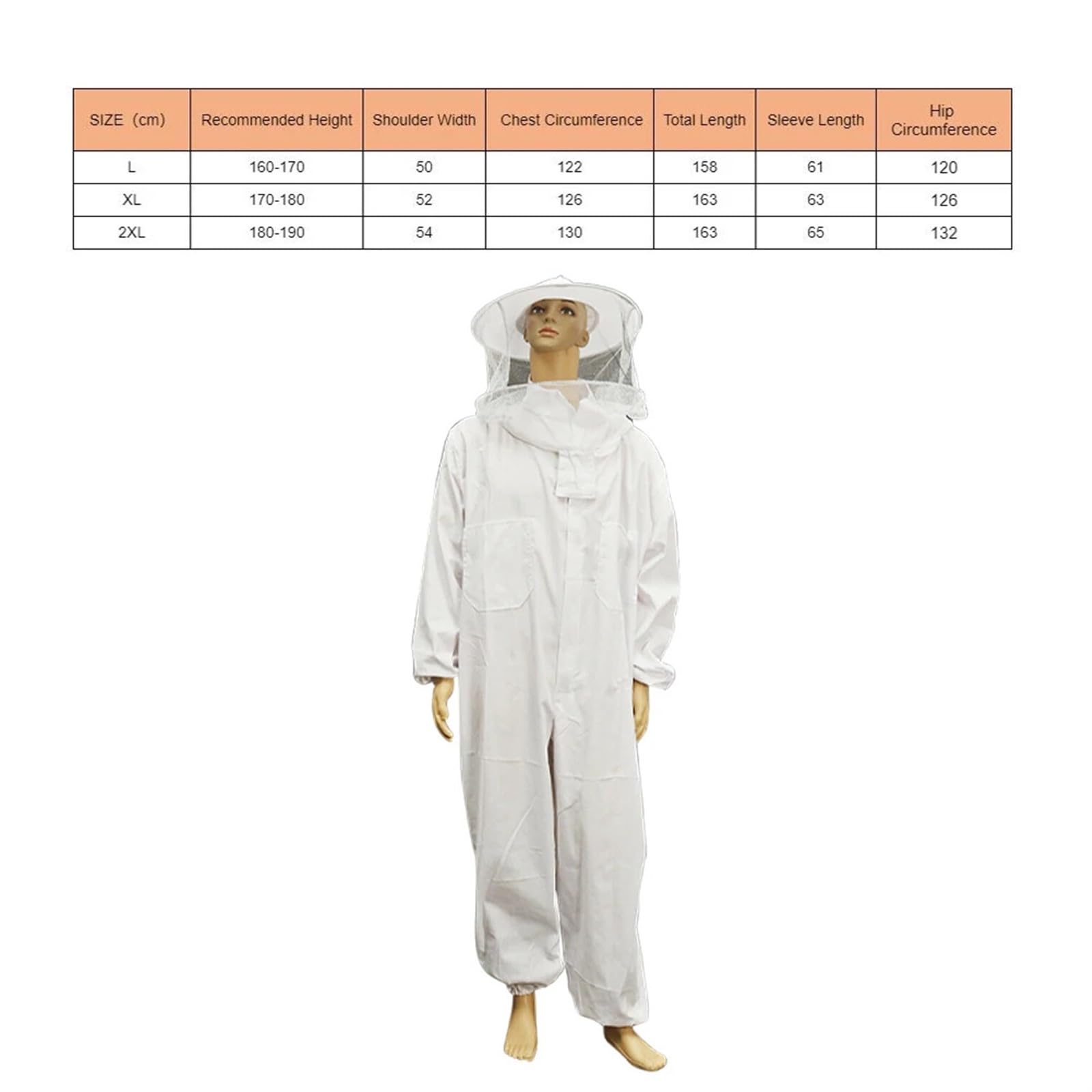 Ropa De Apicultura Traje de seguridad for principiantes con velo, ropa protectora, traje apicultura, sombrero, apicultor profesional, cuerpo completo, antiabejas for el hogar(WHITE,L)