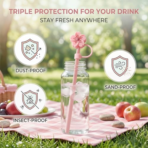 Image of BTYHAOS Straw Covers, Dust Proof Straw Toppers Fit Stanley 30 40oz Tumbler | Reusable Food-Grade Silicone Straw Covers Cap for Most 10mm Reusable Straw