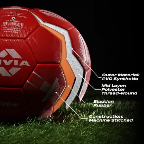 Image of Nivia Airstrike Football (England) Training Ball, 32 Panels, Butyl Bladder, Made for Beginners, to Play On Both Natural and Artificial Grass (Red, Size-5)