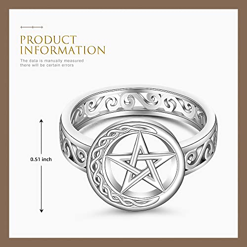Pentagram Pentacle Ring for Women Celtic Knot Crescent Moon Witch Wiccan Pagan Rings Sterling Silver Protection Amulet Star Pentagram Jewelry Charms2