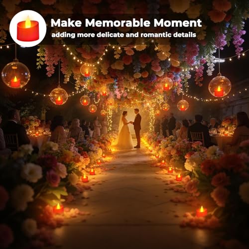 Image of Realistic Flameless LED Tea Lights - 24 Pack Premium LED Tea Lights for Christmas Mantel, Valentine's Dinner & Wedding Centerpieces (Red Base, 24 Pack)