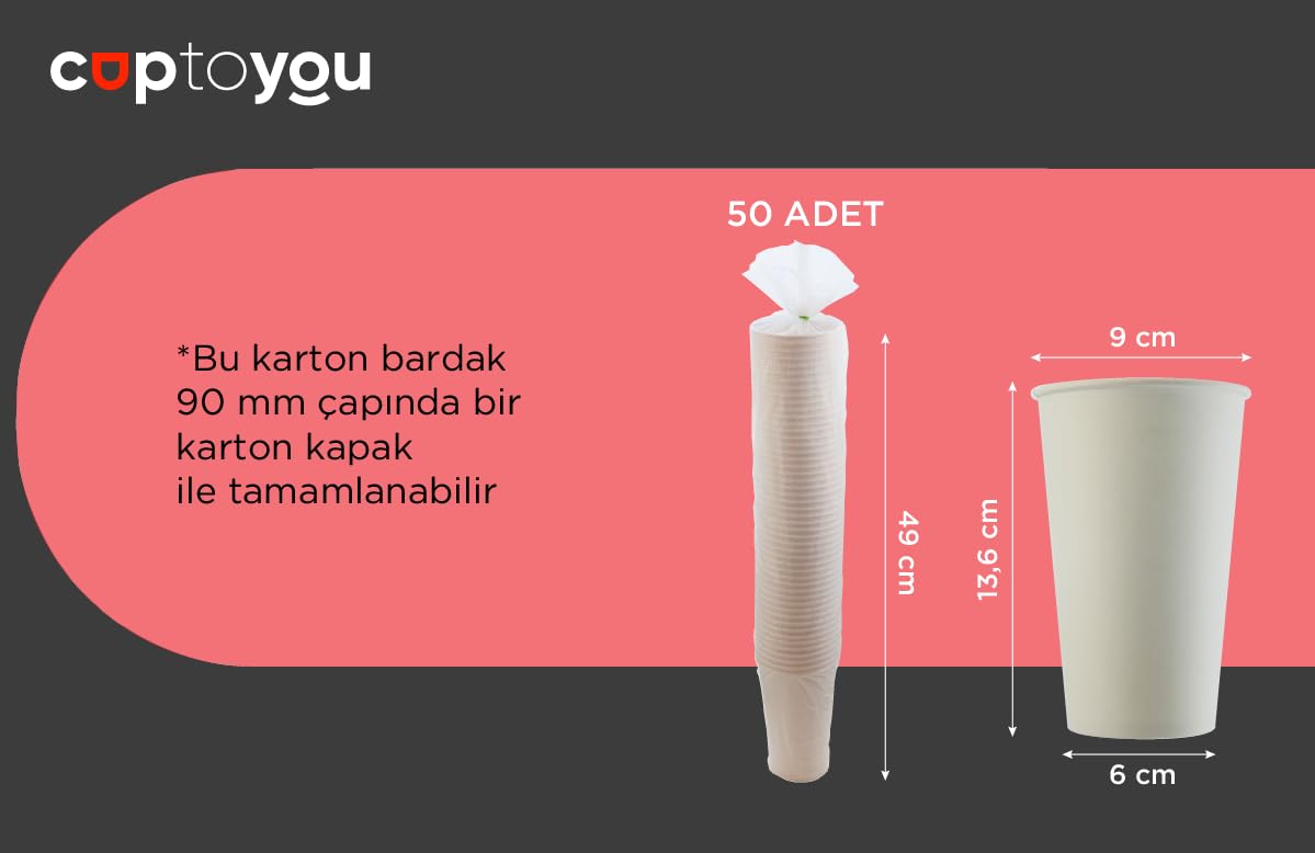 CUPTOYOU 50 adet parti bardağı, beyaz tek kullanımlık karton bardak 16 oz, büyük kağıt bardak 400 ml, parti ihtiyaçları, çocuk partisi, sıcak ve soğuk içecekler, çay, kahve, meyve suyu
