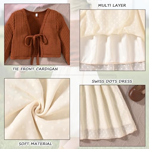 Toddler Girls Solid Sleeveless Swiss Dots Dress and Long Sleeve Knit Tie Front Cardigan Set 2 Pieces Outfits4