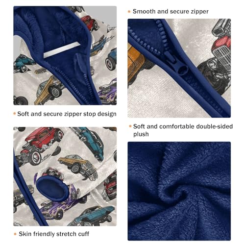 Retro Car Toddler Fleece Jacket Baby Boys Hooded Zipper Long Sleeve Thick Warm Outerwear 3-10 Years3