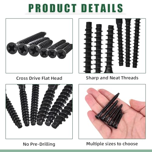 Keadic Tornillos Confirmat de 130Pcs, Cabeza Plana, Zinc Negro miniatura 3