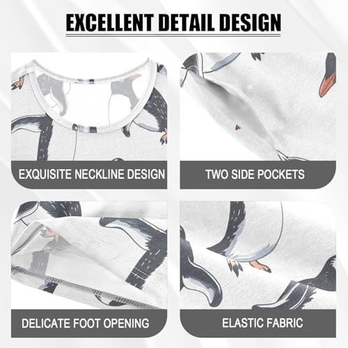 ALAZA Penguin on White Cartoon Pajamas Short Sleeve 2 Piece Sleepwear Top and Bottom Pajama Set Unisex4