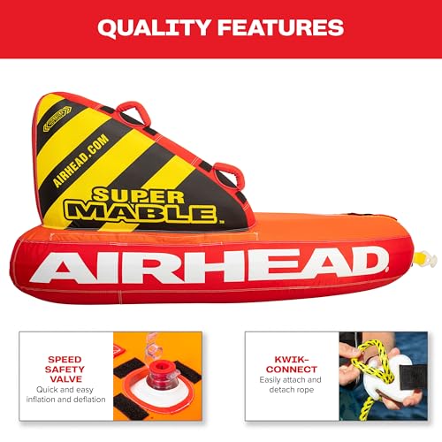 Image of Airhead Mable Towable Tube for Boating, 1-4 Rider Inflatable Boat Tube for Water Tubing, Heavy Duty Full Nylon Cover, EVA Foam Pads, Dual Tow Point, Patented Speed Safety Valve