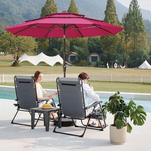 Image of JEAREY 9FT 3 Tier Patio Umbrella Outdoor Market Umbrella Table Umbrellas with 8 Ribs 1.5 Pole Push Button Tilt and Crank UV Protection for Garden,Backyard,Pink