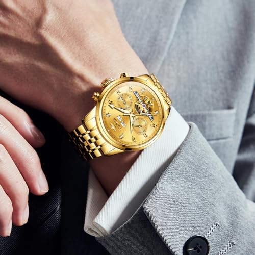 Image of OUPINKE Men Skeleton Watch Automatic Mechanical Luxury Dress Waterproof Sapphire Crystal Wrist Watches for Men