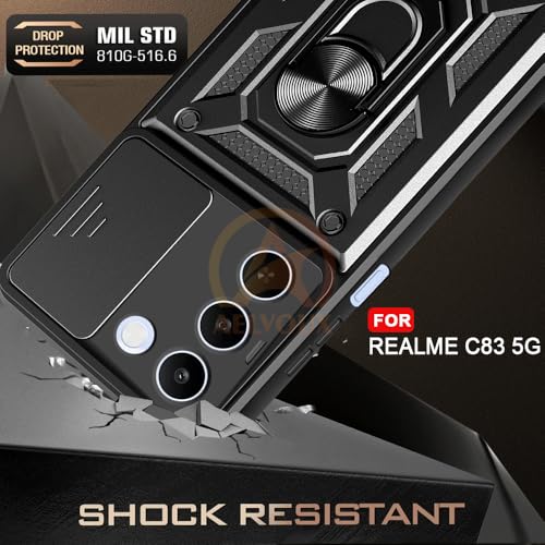 Image of Armor Bumper Back Cover Case for Realme C83 5G | Rotating Camera Cover, Ring Holder & Kickstand | Heavy Duty & 360 Degree Protection Realme C83 5G Back Cover (Black)