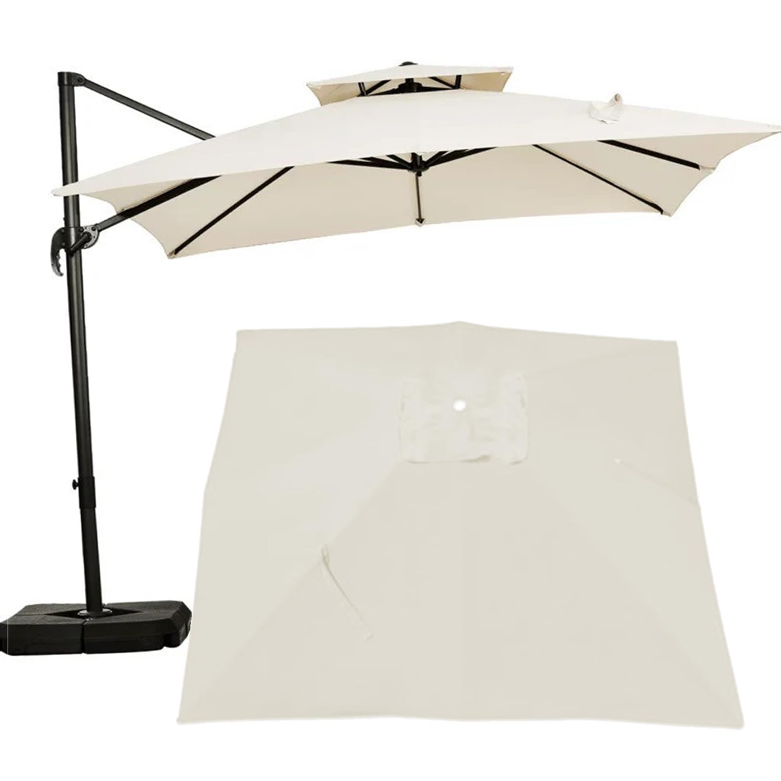 Square Patio Umbrella Canopy Replacement for Hanging Offset Cantilever Outdoor Umbrella 8 Ribs 3x3M-2.5x2.5m Backyard Garden Beach Yard Table Cover(Canopy ONLY) (off white,3×3M(9.8ft×9.8ft))