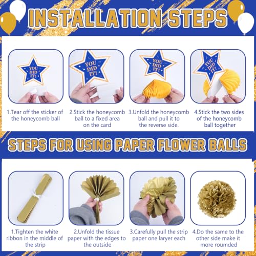 Image of Graduation Decorations 2026 Blue and Gold Class of 2026 Banner Congrats Grad Backdrop Paper Pompoms Hanging Swirls and Balloons for 2026 Graduations Party Decorations Supplies