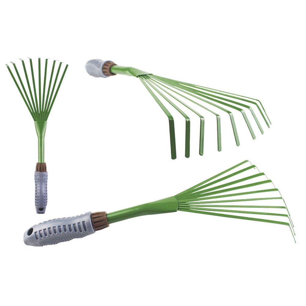 Rastrillo de jardín para arbustos de mano, mini rastrillo de jardín, pequeño rastrillo de mano con mango ergonómico, ideal para jardinería