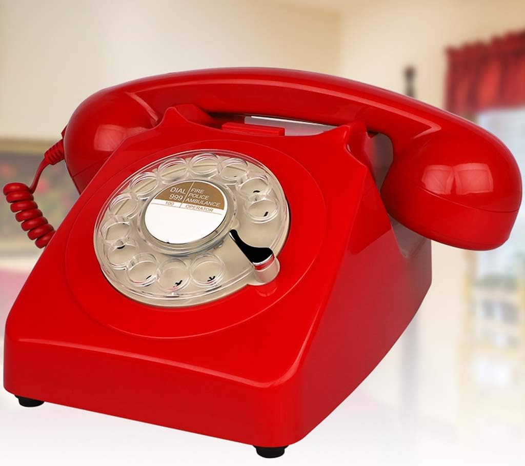 Qdid Designer Retro Phone/Rotary Dial Telephone/Retro Style Phone/Vintage Telephone/Classic Desk Phone with Rotary Dialler (Color : Red)