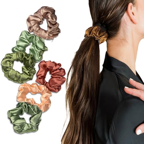 Image of TEMPERIA (6 pcs) Silk Satin Scrunchies For Women & Girls - Stylish Luxury Ponytail Rubber Band Ties for Hair - English Colours Same As Shown (MN02)